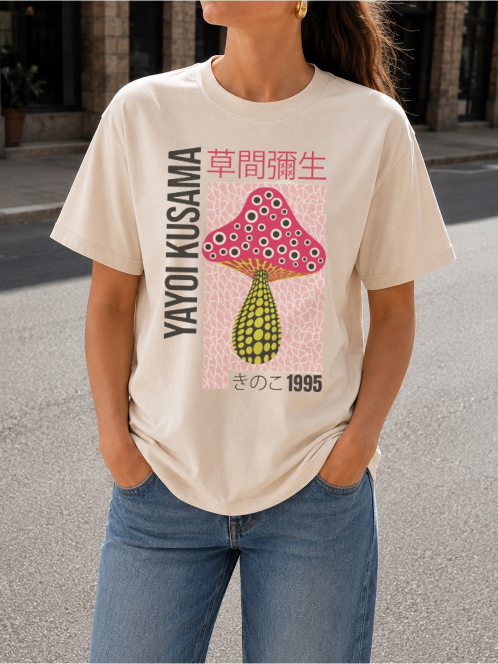 Yayoi Kusama Mushroom Unisex T-Shirt Japanese Art Polka Dot Tee